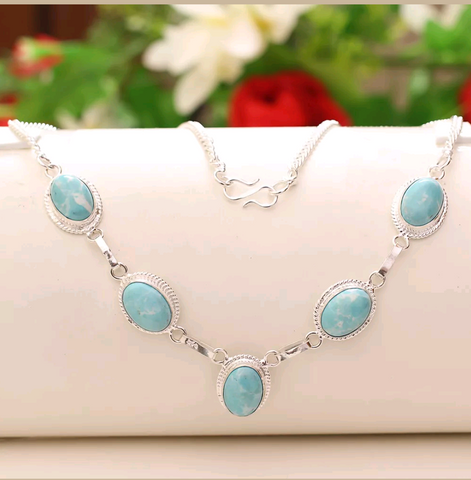 Silver, larimar necklace