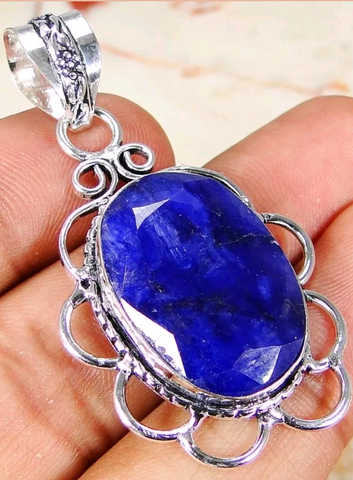 Silver, natural sapphire pendant