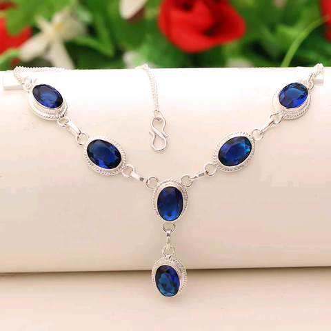 Silver, blue sapphire necklace