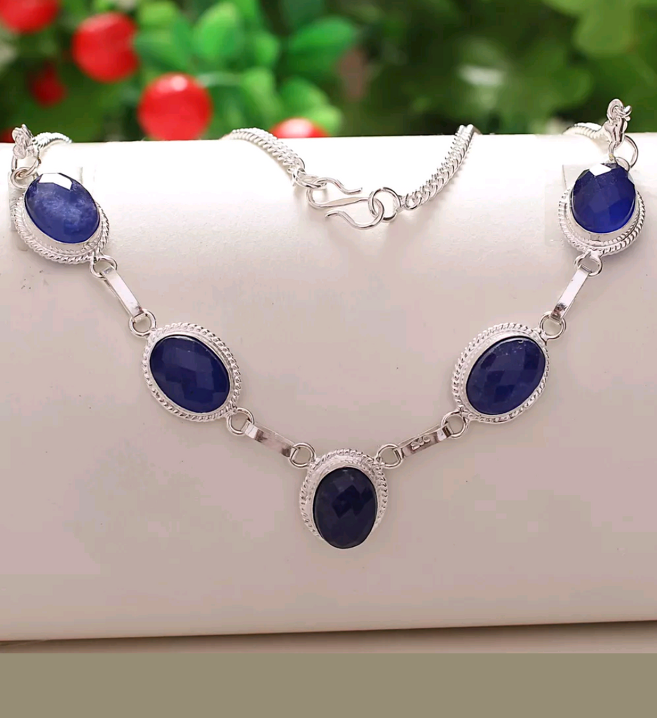 Silver, natural sapphire necklace