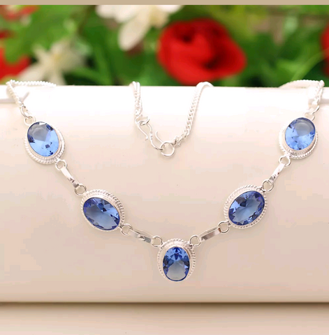 Silver, tanzanite quartz necklace