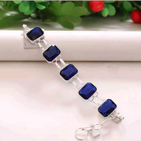 Silver, sapphire quartz bracelet