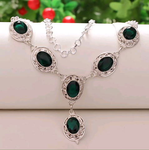 Silver, green tourmaline necklace