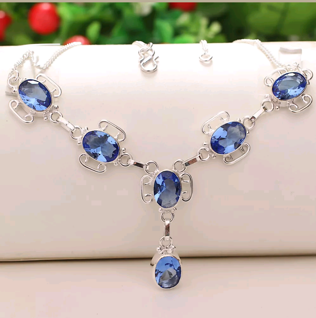 Silver, tanzanite quartz necklace