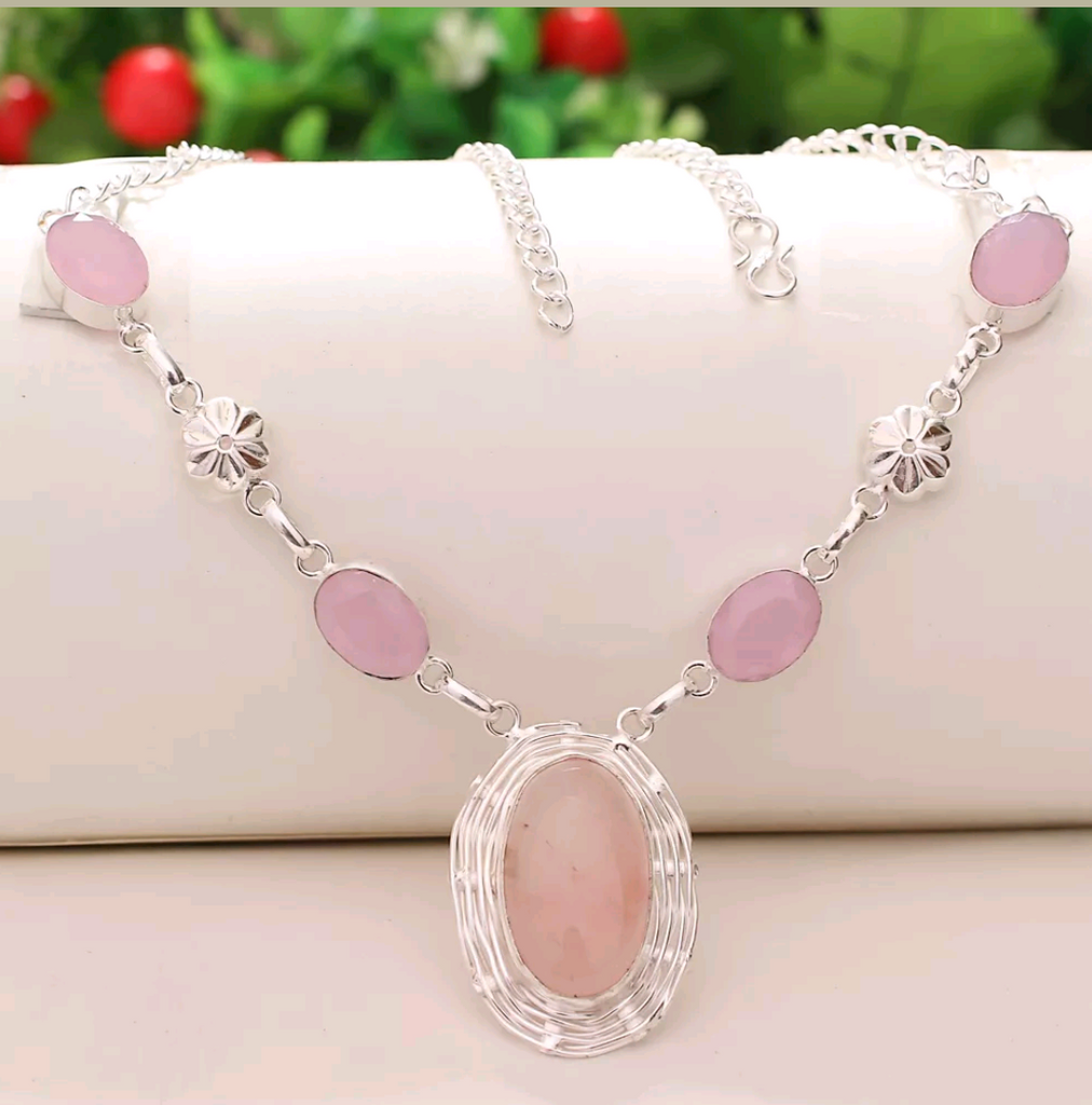 Silver, rose quartz and chalcedony