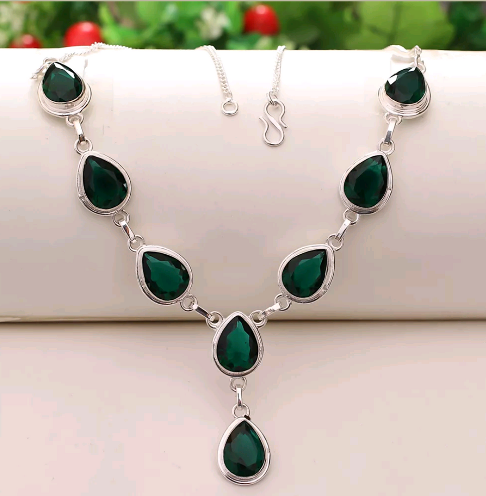 Silver, green tourmaline necklace