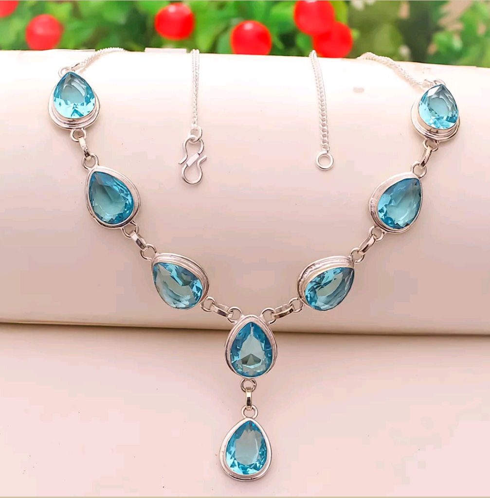 Silver, blue topaz necklace