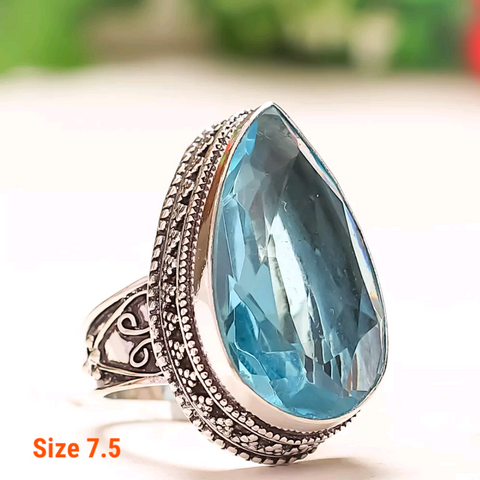 Silver, blue topaz 7.5