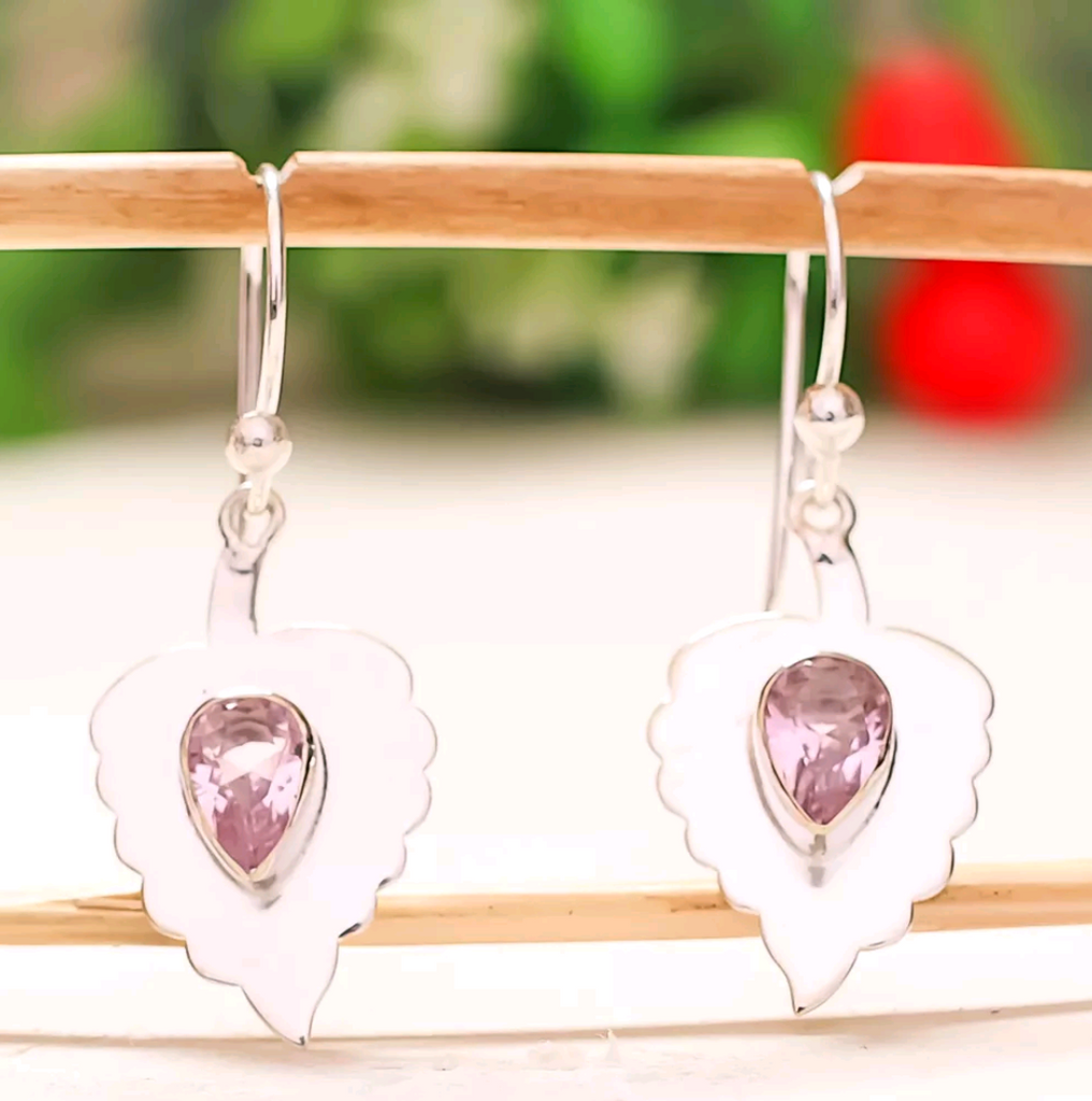 Silver, rose quartz earrings