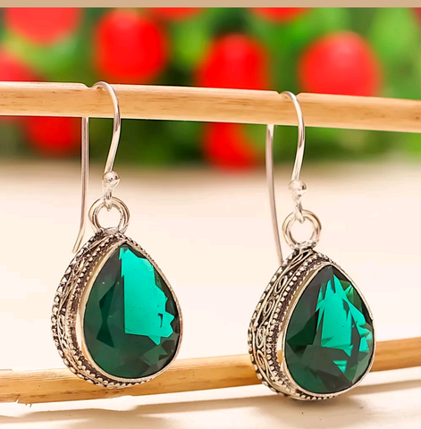 Silver, green tournaline earrings