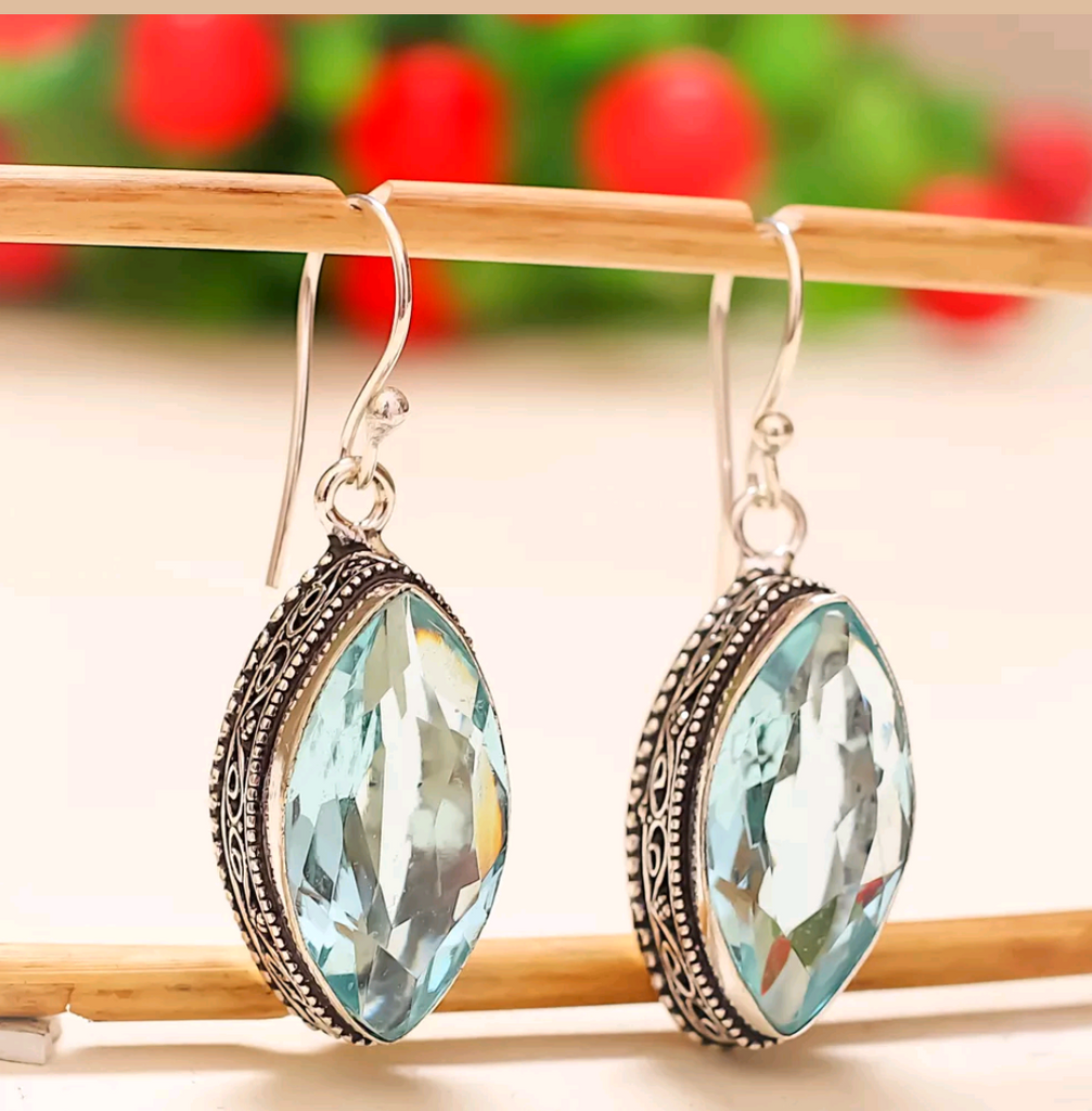 Silver, blue apatite earrings