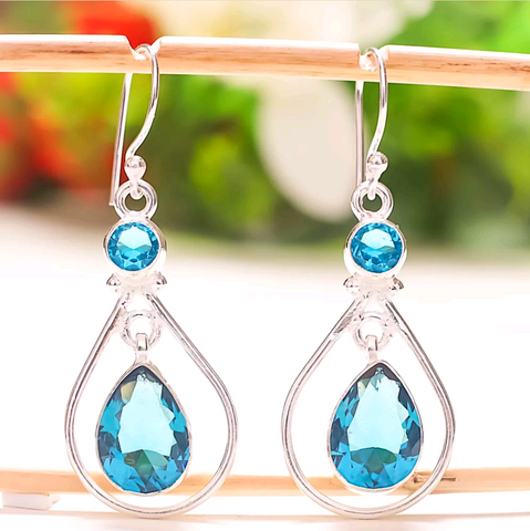 Silver, blue topaz earrings