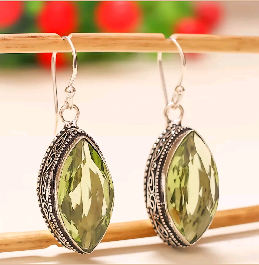 Silver, green amethyst earrings