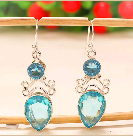 Silver, blue topaz earrings