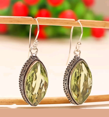 Silver, green amethyst earrings