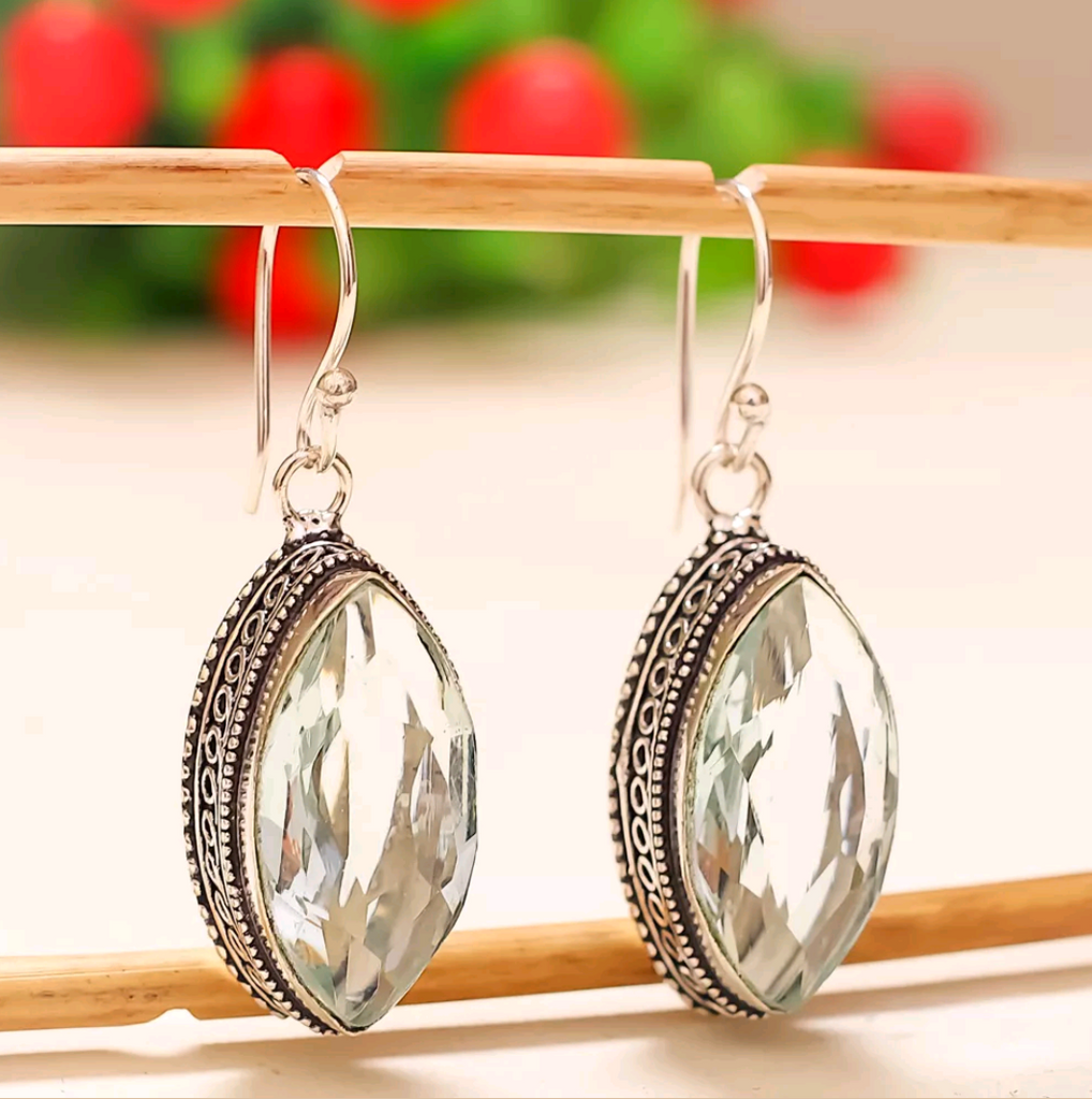 Silver, white topaz earrings