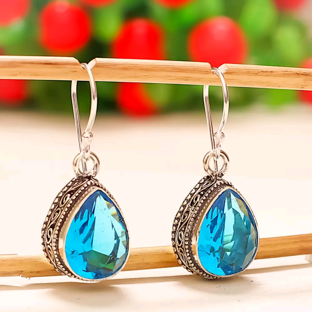 Silver, blue topaz earrings