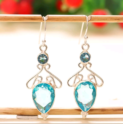 Silver, blue topaz earrings