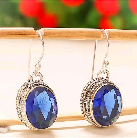 Silver, blue sapphire earrings