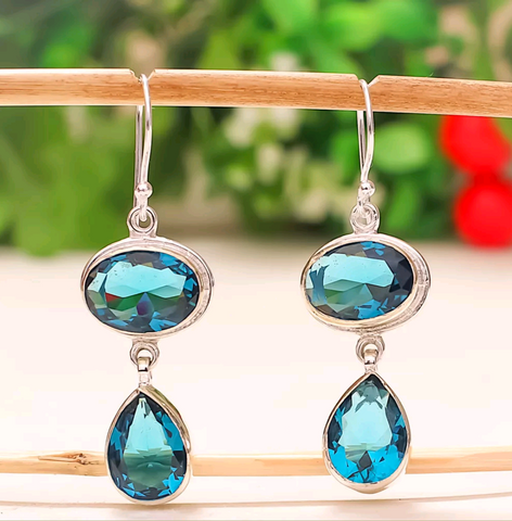 Silver, blue topaz earrings