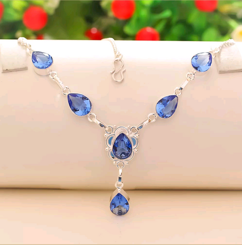 Silver, blue tanzanite necklace