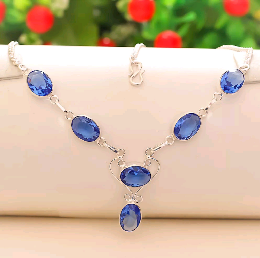 Silver, blue tanzanite necklace