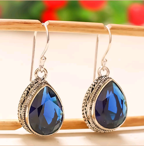 Silver, blue sapphire earrings