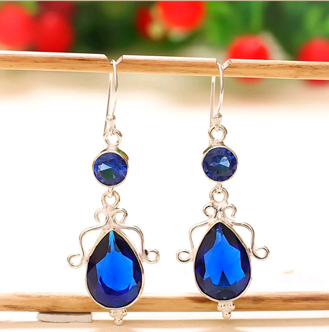 Silver, blue sapphire earrings