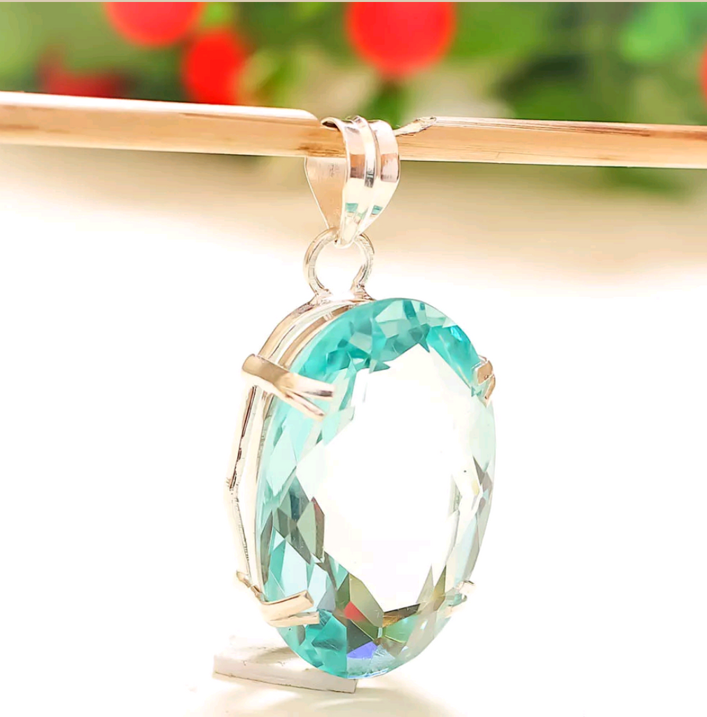 Silver, aqua apatite pendant