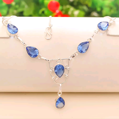 Silver, blue iolite necklace