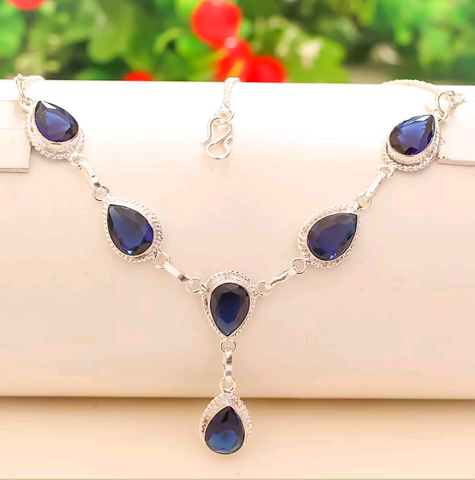 Silver, blue sapphire necklace