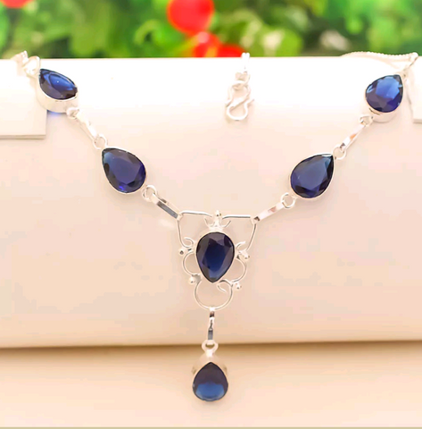 Silver, blue sapphire necklace