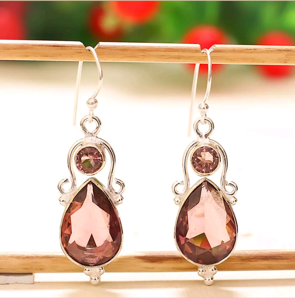 Silver, pink amethyst earrings