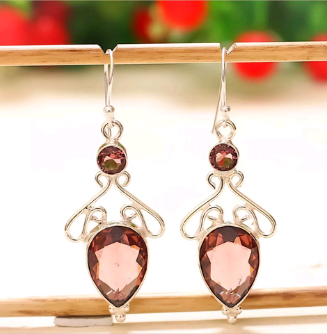 Silver, pink amethyst earrings