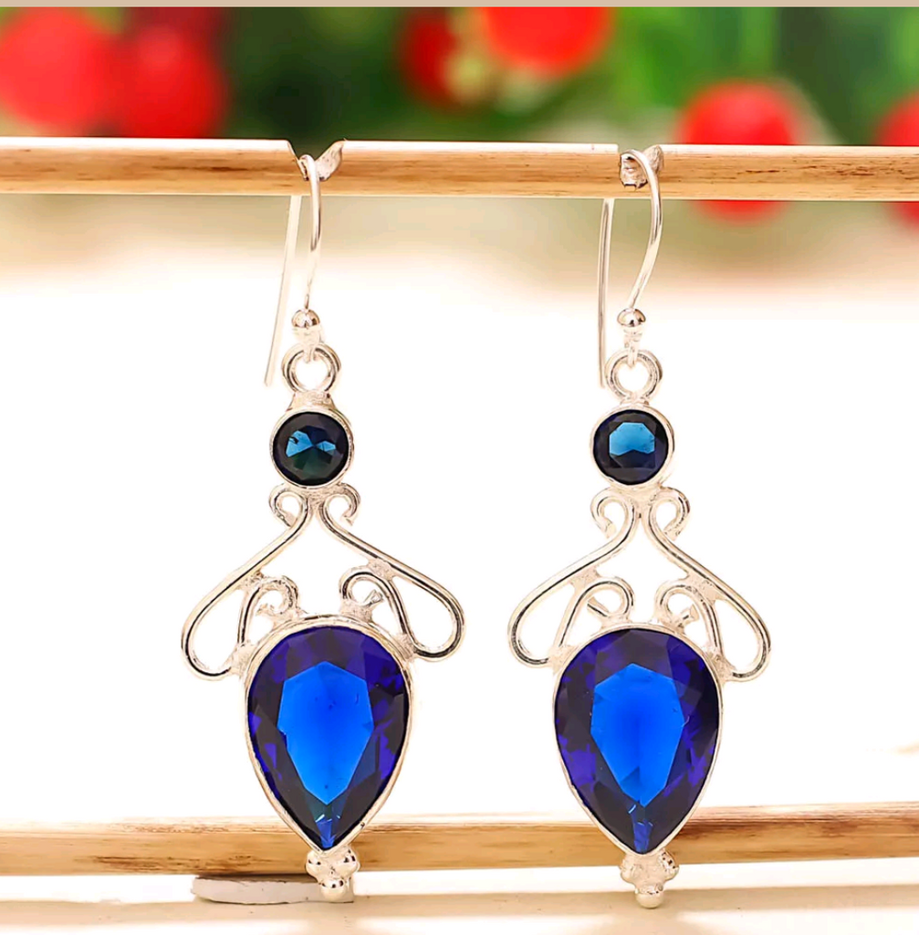 Silver, blue sapphire earrings