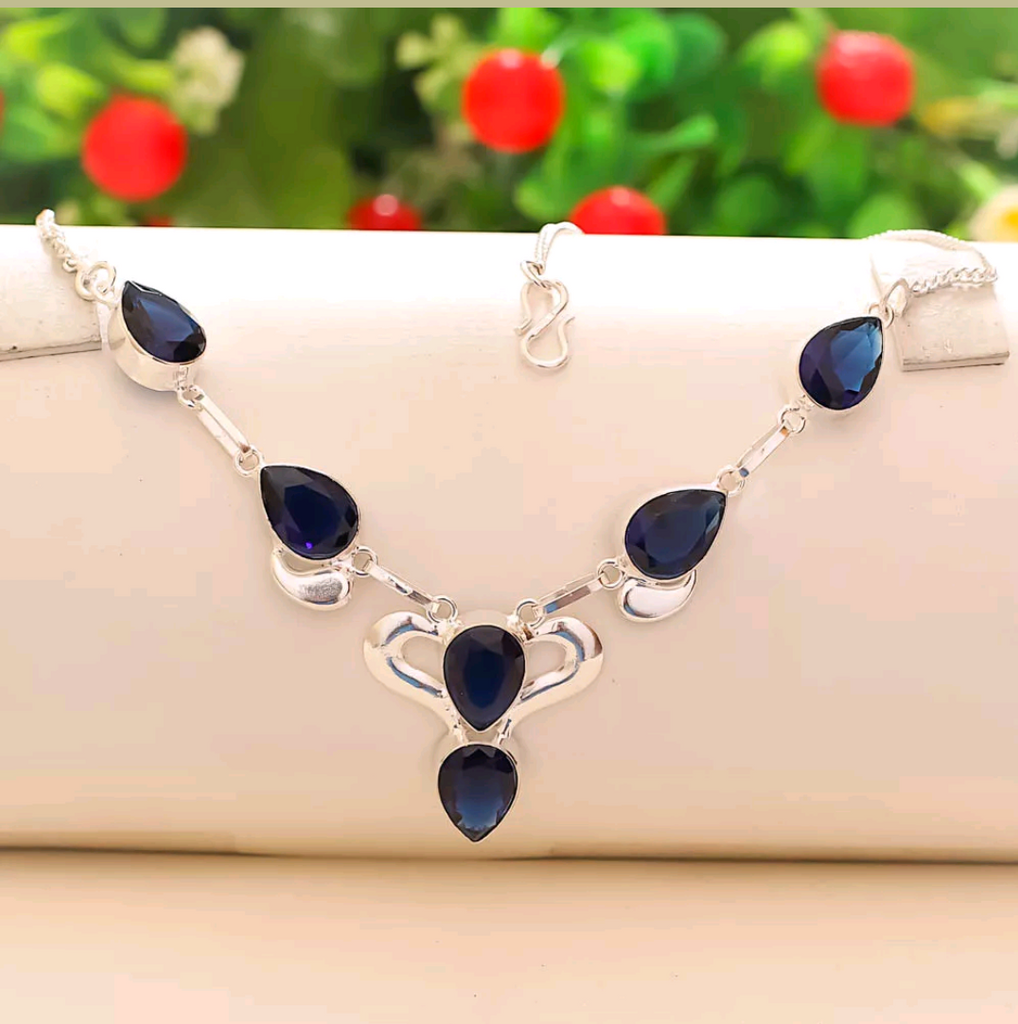 Silver, blue sapphire necklace