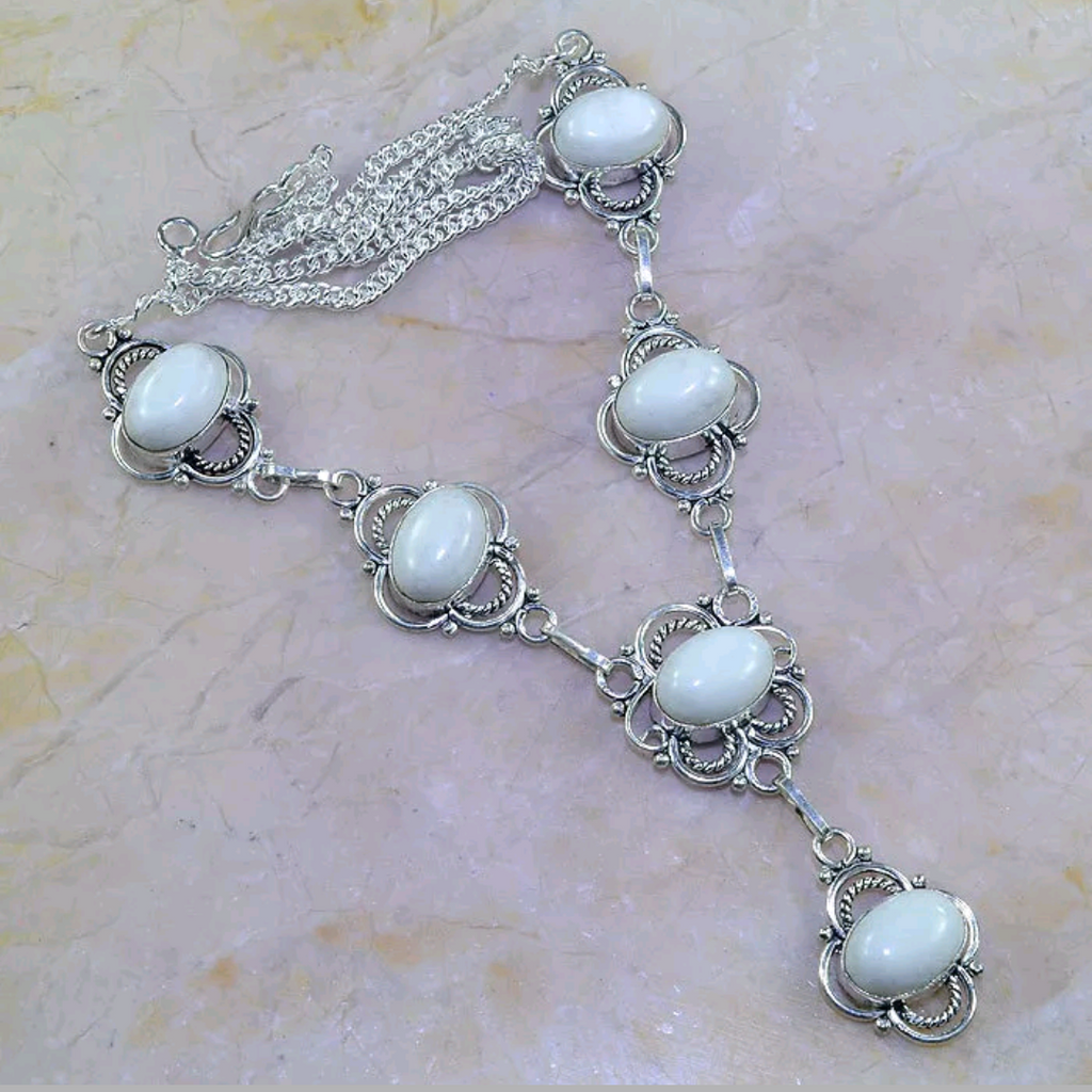 Silver, white jade necklace