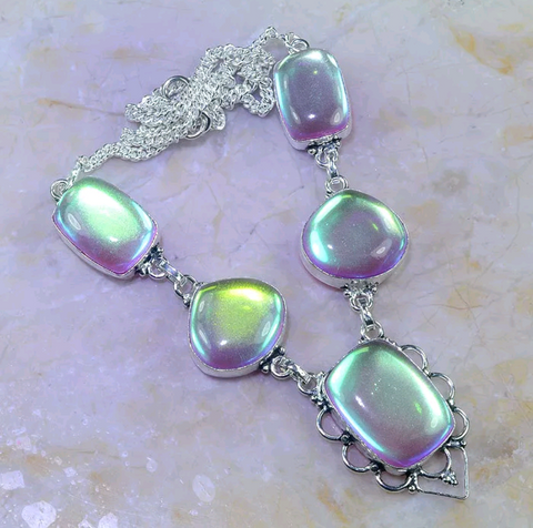 Silver, rainbow topaz necklace