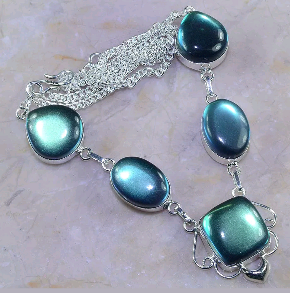 Silver, blue rainbow topaz necklace