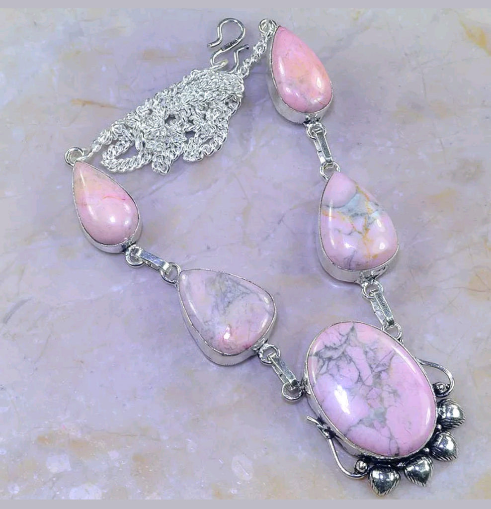 Silver, pink jasper necklace
