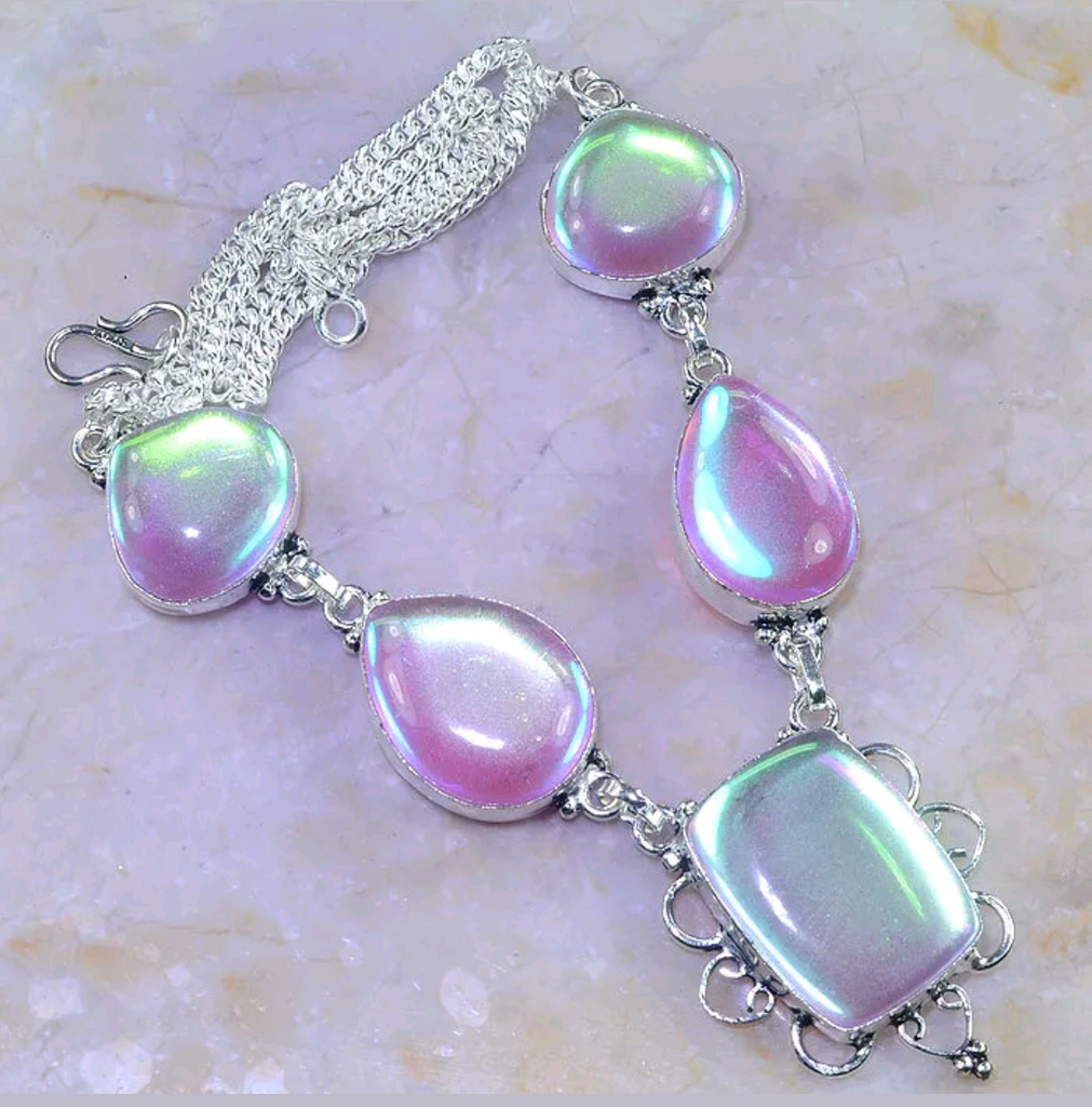 Silver, rainbow topaz necklace