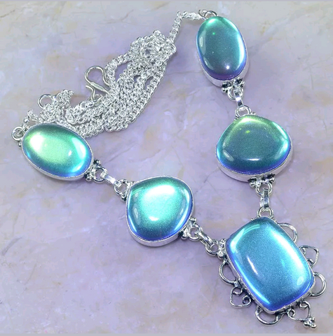 Silver, blue rainbow topaz necklace