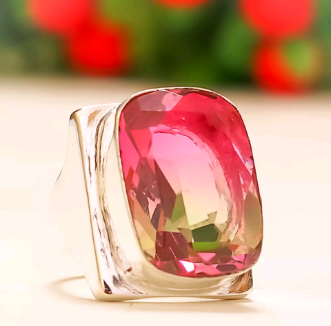 Silver, bi-color tourmaline size 7.5