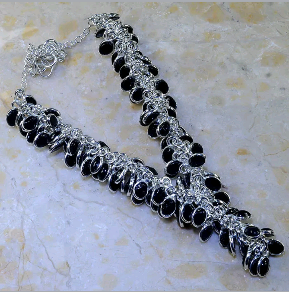 Silver, black onyx necklace