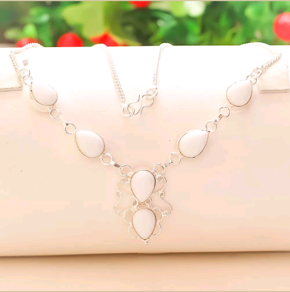 silver, whiite jade necklace