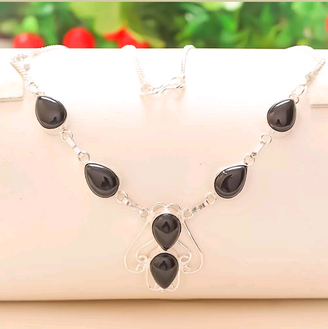 Silver, black onyx necklace