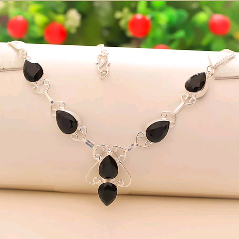 Silver, black onyx necklace