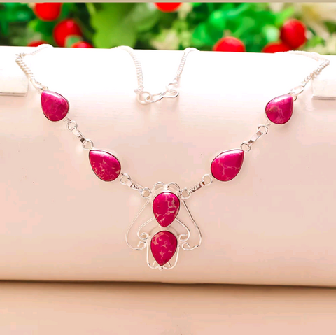 Silver, pink larimar necklace