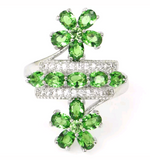 Silver, green emerald cz size 8